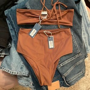 Aritzia brown high waisted bikini